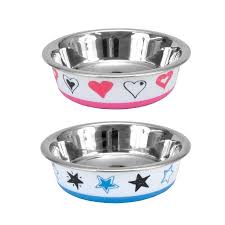 Maslow Design Cat Bowl Stars Blue & White 6 oz/Heart Pink & White 6oz